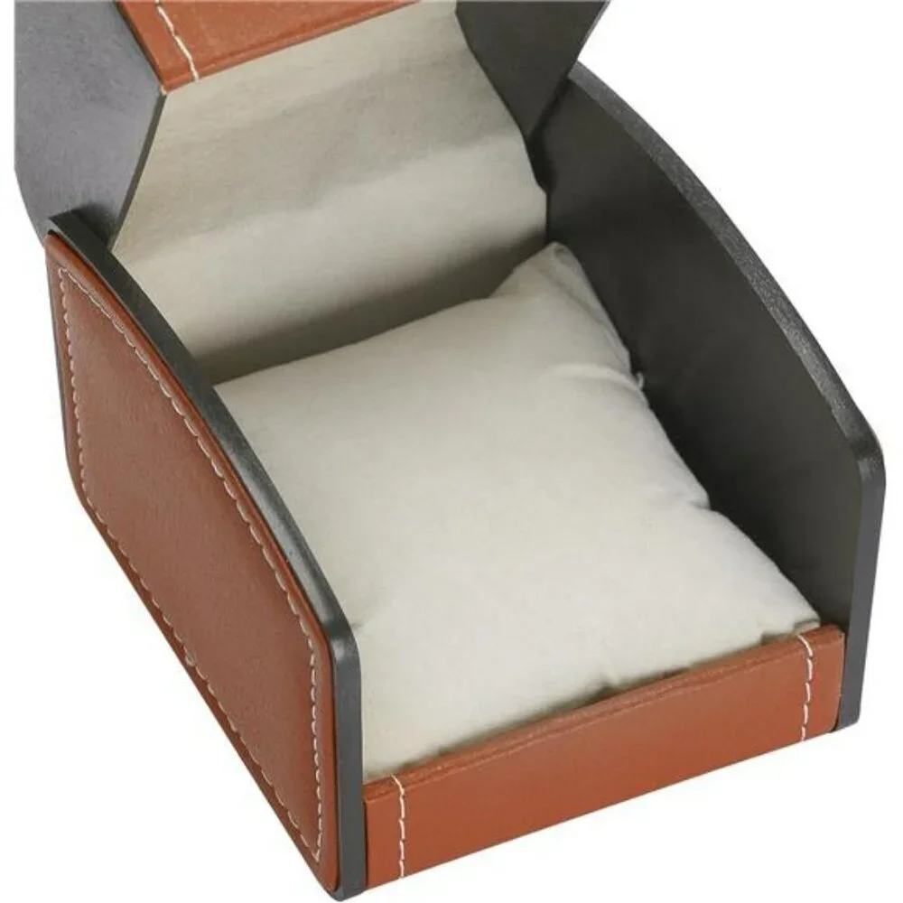 Single Watch Box PU Leather Case with Pillow Jewelry Display Storage Brown